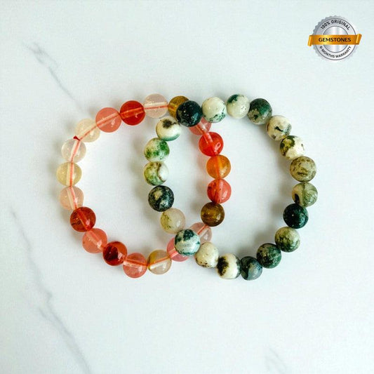 Bonded Duo | Multi Cherry & Tree Agate Stones - For Women | Includes: Bracelet (Set of 2)