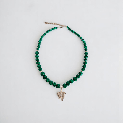 WildLeaf Charm Set | Malachite Stone - For Women | Includes: Necklace, Bracelet, Earring