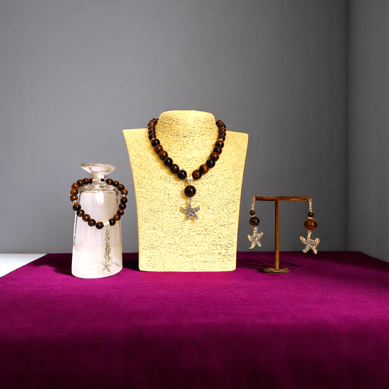 Ocean Ember Set | Red Tiger Eye Stone - For Women | Includes: Necklace, Bracelet, Earring