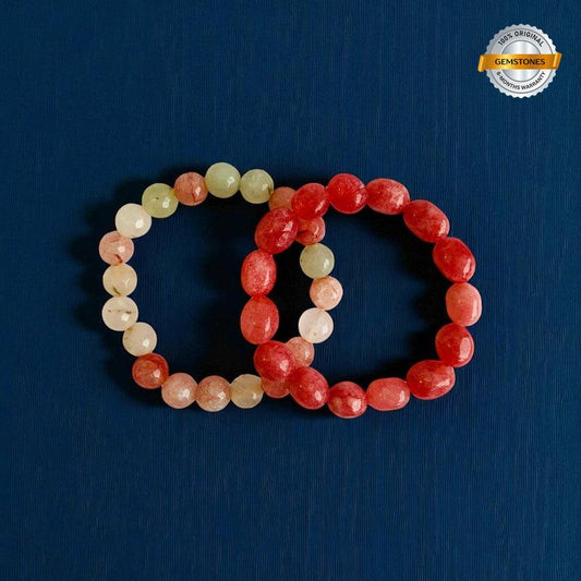 Twinning Treasure Bracelets | Red-Natural Carnelian Stones – For Women | Includes: Bracelet ( Set of 2)