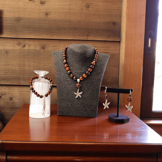 Ocean Ember Set | Red Tiger Eye Stone - For Women | Includes: Necklace, Bracelet, Earring