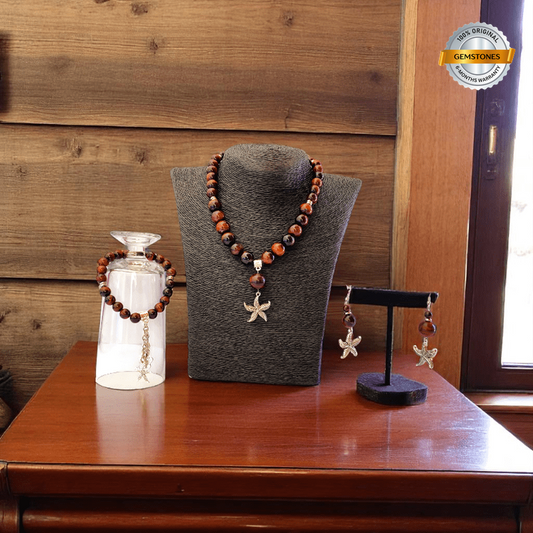 Ocean Ember Set | Red Tiger Eye Stone - For Women | Includes: Necklace, Bracelet, Earring
