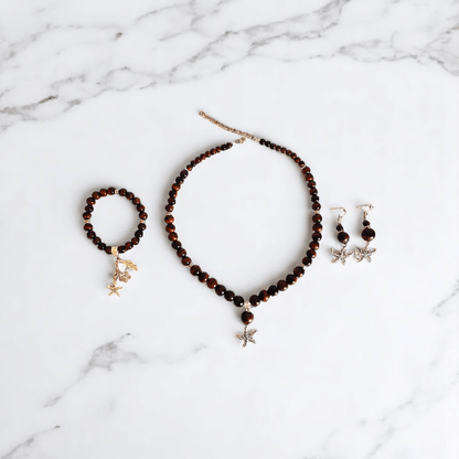 Ocean Ember Set | Red Tiger Eye Stone - For Women | Includes: Necklace, Bracelet, Earring