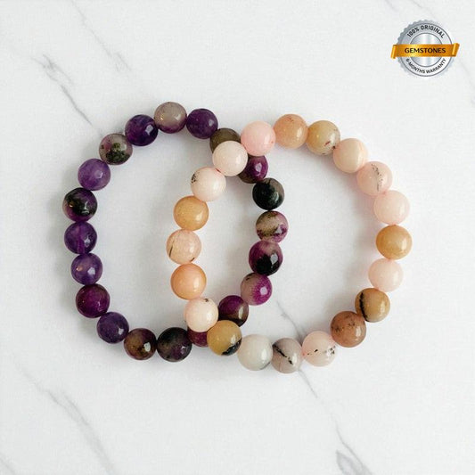 Serene Radiance duo | Honey Jade & Amethyst Stones – For Women | Includes: Bracelet ( Set of 2)