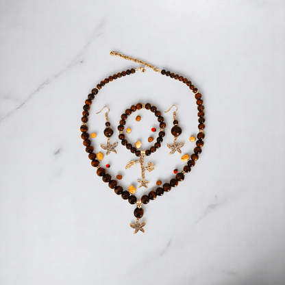 Ocean Ember Set | Red Tiger Eye Stone - For Women | Includes: Necklace, Bracelet, Earring