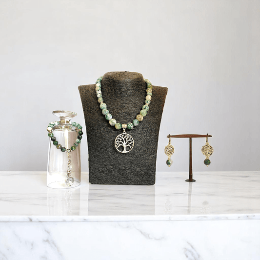 Tree of Tranquility Set | Tree Agate Stone - For Women | Includes: Necklace, Bracelet, Earring