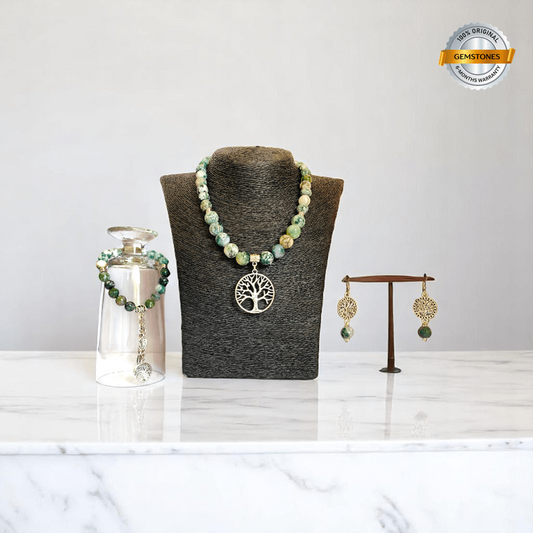 Tree of Tranquility Set | Tree Agate Stone - For Women | Includes: Necklace, Bracelet, Earring
