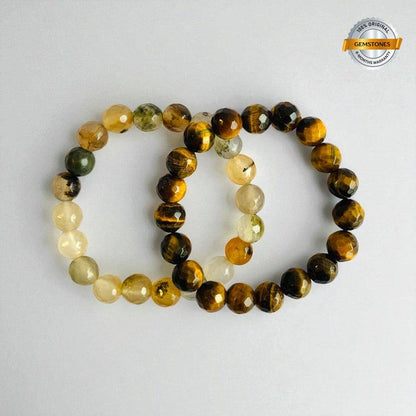 Power Duo Bracelets | Tiger Eye & Yellow Opal Stones – For Women | Includes: Bracelet (Set of 2)