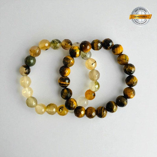 Power Duo Bracelets | Tiger Eye & Yellow Opal Stones – For Women | Includes: Bracelet (Set of 2)