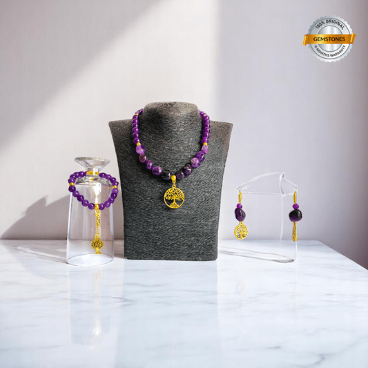 Soul Tree Set | Amethyst Stone - For Women | Includes: Necklace, Bracelet, Earring