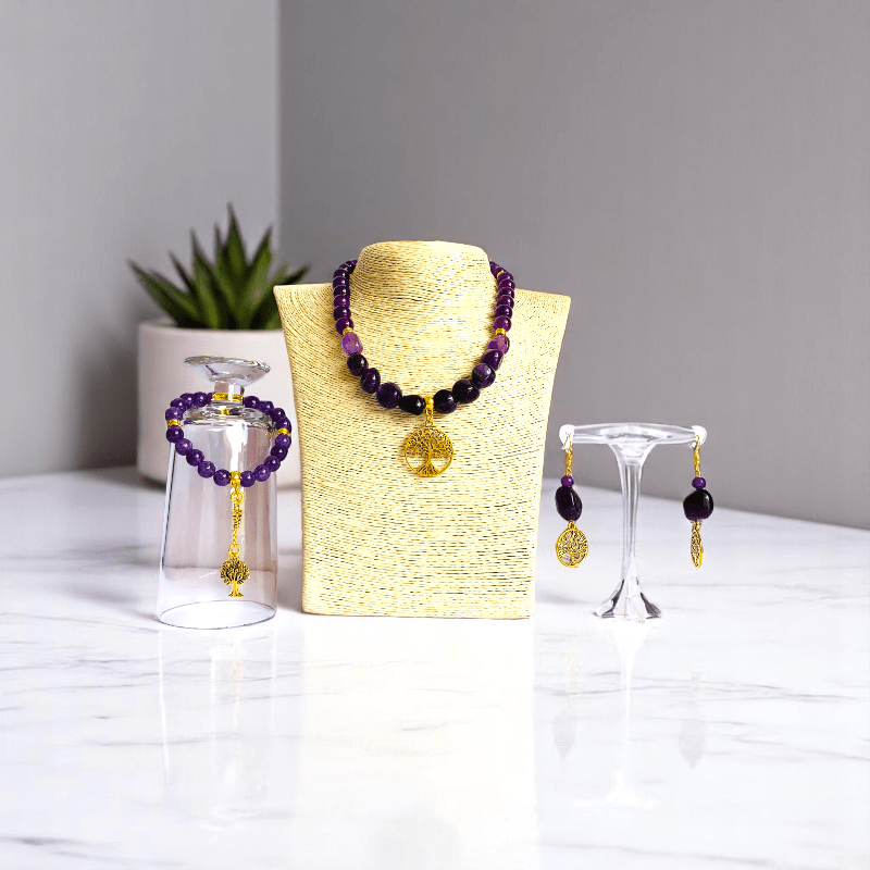 Soul Tree Set | Amethyst Stone - For Women | Includes: Necklace, Bracelet, Earring