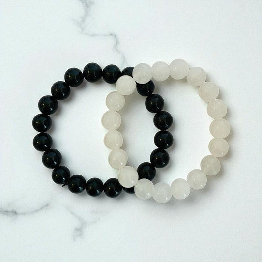Lunar Shield Duo | Moonstone & Black Obsidian Stones – For Women | Includes: Bracelet (Set of 2)