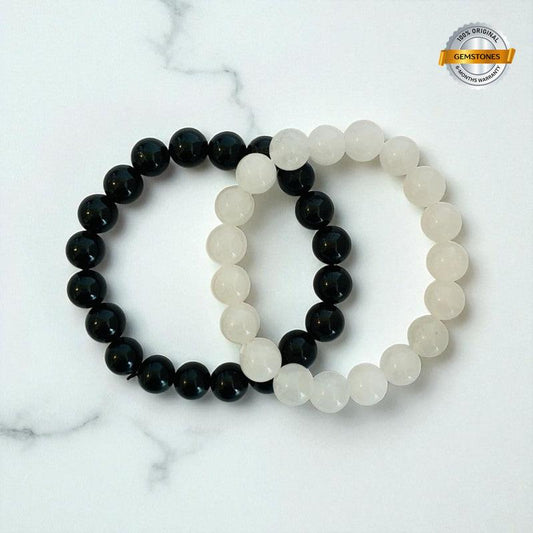 Lunar Shield Duo | Moonstone & Black Obsidian Stones – For Women | Includes: Bracelet (Set of 2)