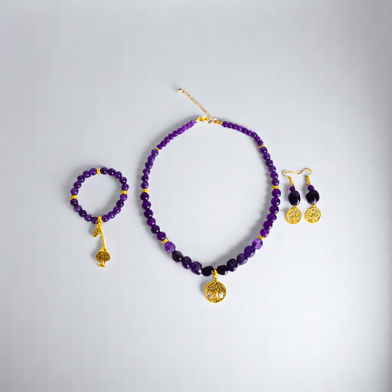 Soul Tree Set | Amethyst Stone - For Women | Includes: Necklace, Bracelet, Earring