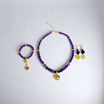 Soul Tree Set | Amethyst Stone - For Women | Includes: Necklace, Bracelet, Earring