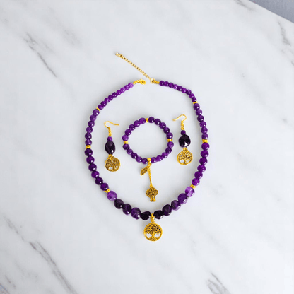 Soul Tree Set | Amethyst Stone - For Women | Includes: Necklace, Bracelet, Earring
