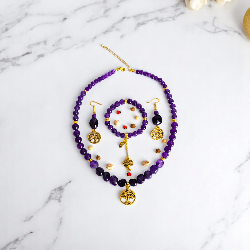 Soul Tree Set | Amethyst Stone - For Women | Includes: Necklace, Bracelet, Earring