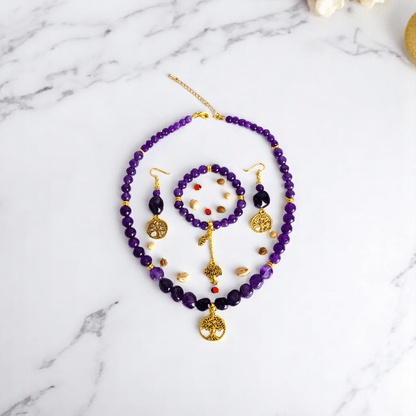 Soul Tree Set | Amethyst Stone - For Women | Includes: Necklace, Bracelet, Earring