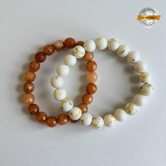 Earth & Elegance Bracelet | Brown Aventurine & MOP Stones – For Women | Includes: Bracelet (Set of 2)