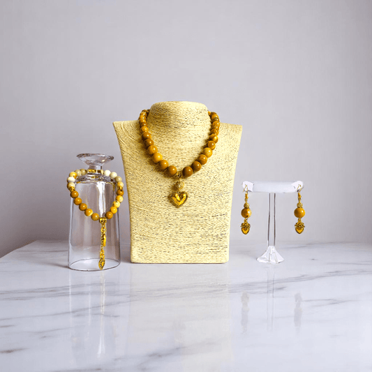 Desert Heart Set | Camel Jasper & Mookaite Stone - For Women | Includes: Necklace, Bracelet, Earring