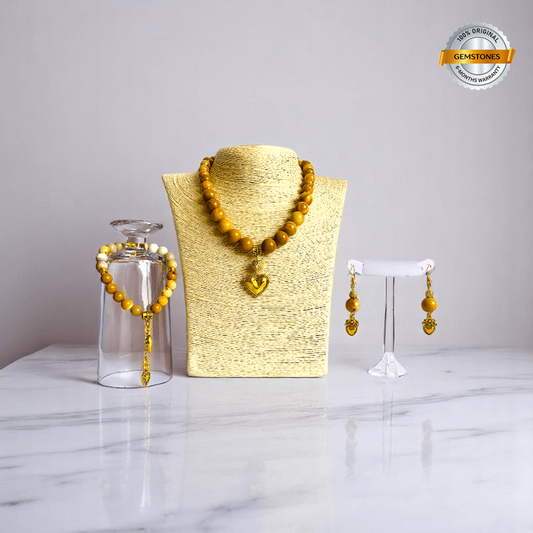 Desert Heart Set | Camel Jasper & Mookaite Stone - For Women | Includes: Necklace, Bracelet, Earring