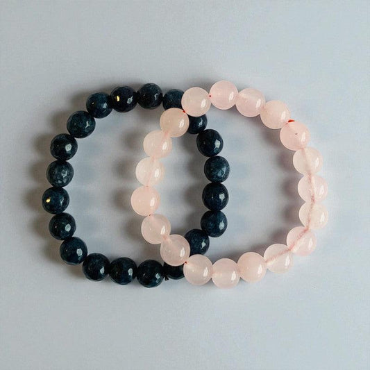 Double Grace Duo | Blue Jade & Rose Quartz Stones – For Women | Includes: Bracelet (Set of 2)