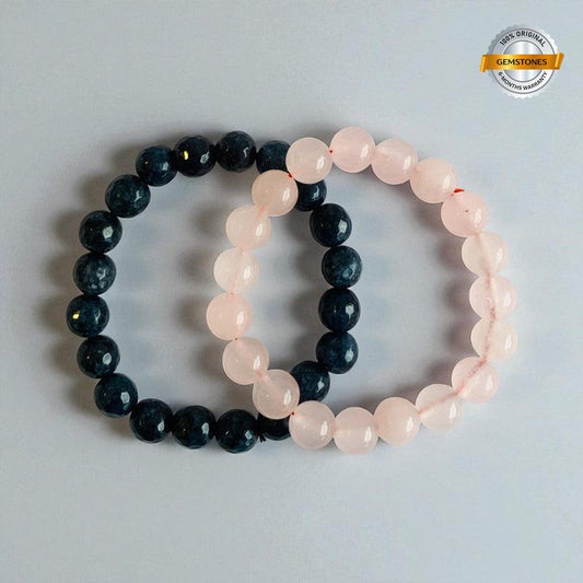 Double Grace Duo | Blue Jade & Rose Quartz Stones – For Women | Includes: Bracelet (Set of 2)
