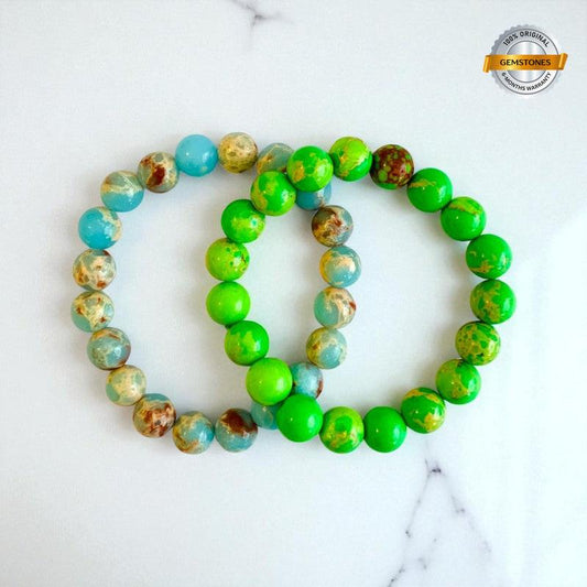Ocean Whisper duo | Sea Sediment & Aqua Terra Jasper Stones – For Women | Includes: Bracelet (Set of 2)