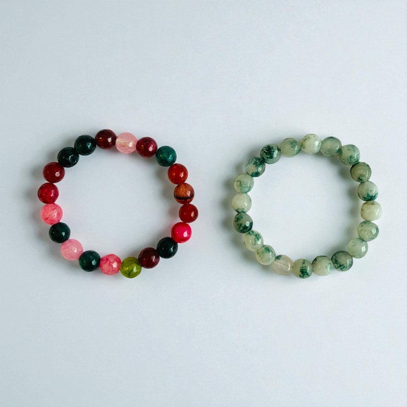 Ethereal Earth duo | Indian & Green Agate Stones – For Women | Includes: Bracelet (Set of 2)