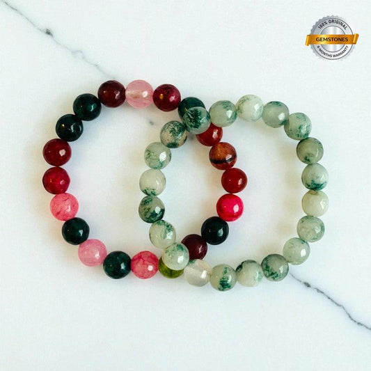 Ethereal Earth duo | Indian & Green Agate Stones – For Women | Includes: Bracelet (Set of 2)