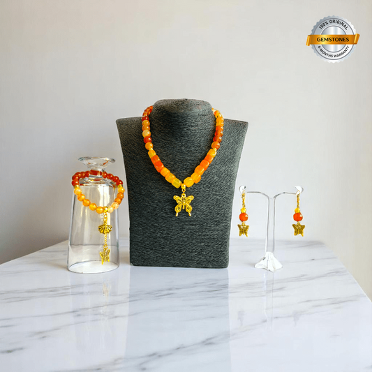 Winged Ember Set | Carnelian Stone - For Women | Includes: Necklace, Bracelet, Earring