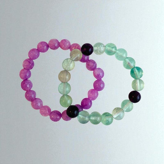Mystic Garden duo Bracelets | Kunzite & Fluorite Stones – For Women | Includes: Bracelet (Set of 2)