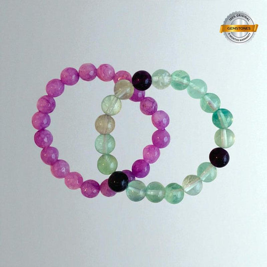 Mystic Garden duo Bracelets | Kunzite & Fluorite Stones – For Women | Includes: Bracelet (Set of 2)