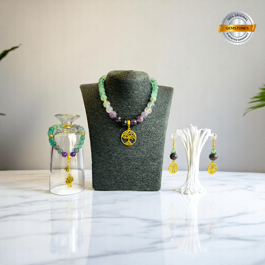 Aurora Glow Set | Fluorite Stone - For Women | Includes: Necklace, Bracelet, Earring