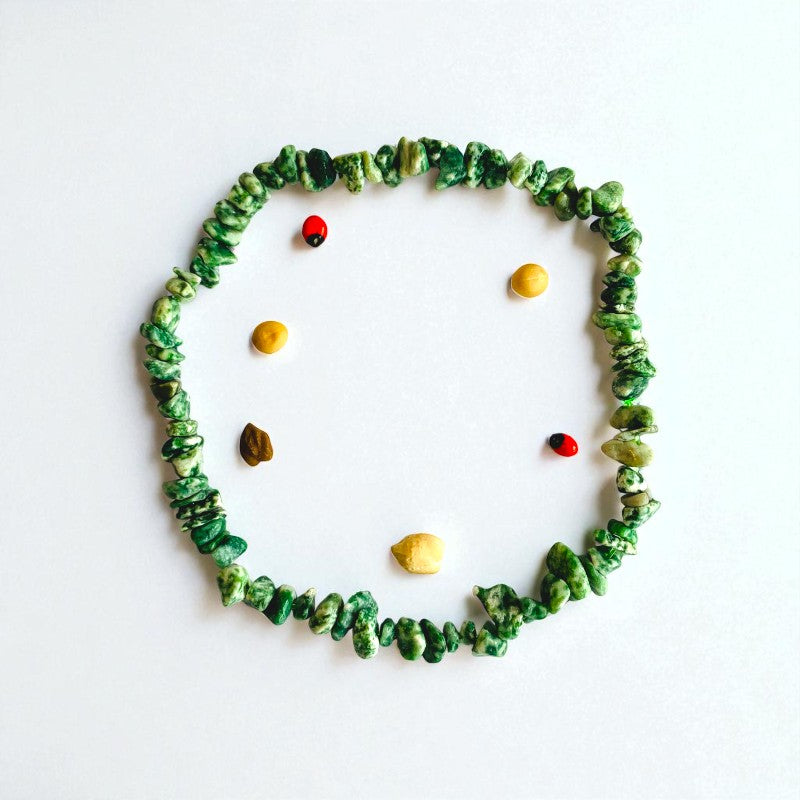 Botanic Charm Dual Layer Bracelet | Green Spotted Jasper Chips – For Women | Includes: Bracelet