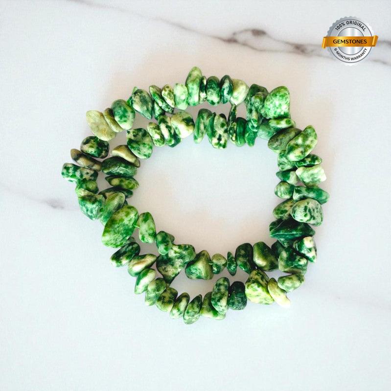 Botanic Charm Dual Layer Bracelet | Green Spotted Jasper Chips – For Women | Includes: Bracelet