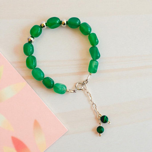 Emerald Glow Silver Bracelet | Green Aventurine & 925 Silver – For Women | Includes: Bracelet