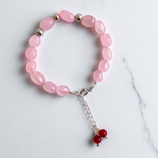 Rose Bloom Silver Bracelet | Rose Quartz & 925 Silver – For Women | Includes: Bracelet