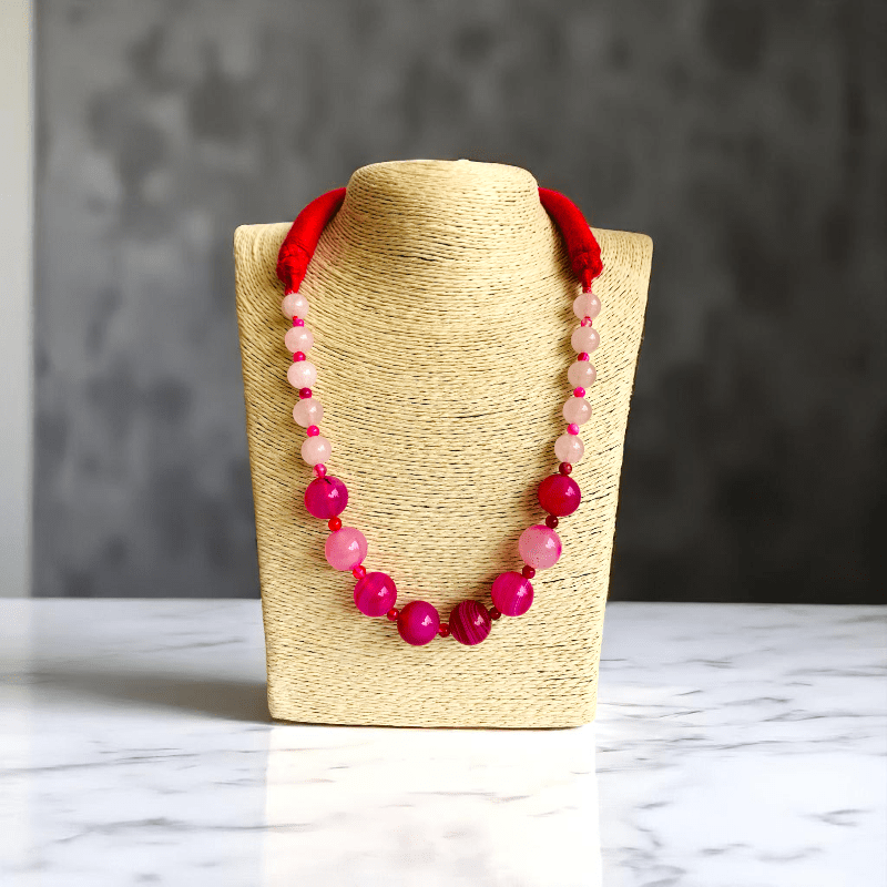 Blush Aura Necklace | Pink Banded Agate Stone - For Women | Includes: Necklace