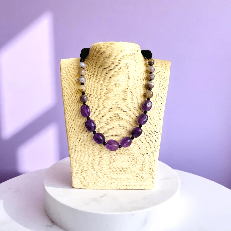 Serene Strength Necklace | Amethyst & Botswana Stone - For Women | Includes: Necklace