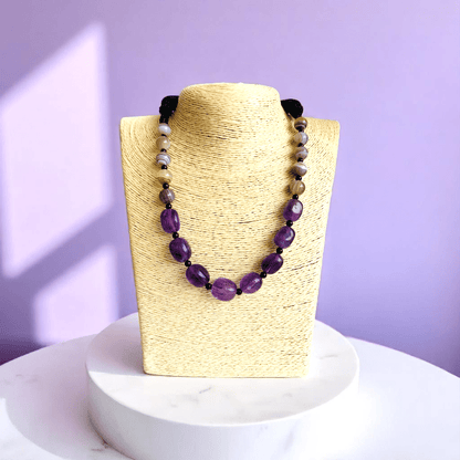Serene Strength Necklace | Amethyst & Botswana Stone - For Women | Includes: Necklace