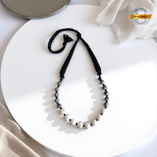 Calm Fusion Necklace | White Howlite & Grey Jasper Stone - For Women | Includes: Necklace
