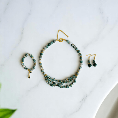 Verdant Grace Set | Tree Agate Stone - For Women | Includes: Necklace, Bracelet, Earring