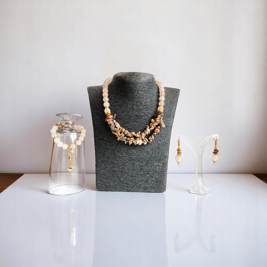 Tender Bloom Set | Rhodonite & Rose Quartz Stone - For Women | Includes: Necklace, Bracelet, Earring
