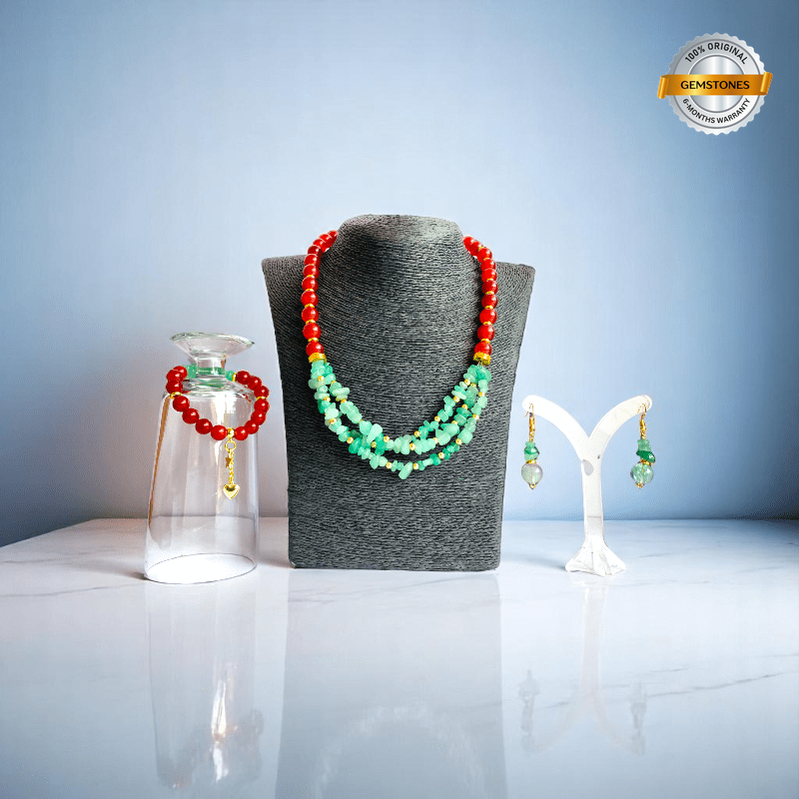 Vital Harmony Set | Green Aventurine & Red Onyx Stone - For Women | Includes: Necklace, Bracelet, Earring