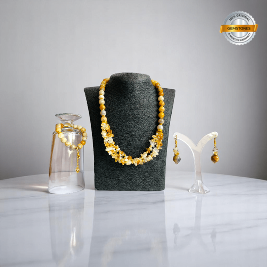Joyful Radiance Set | Crazy Lace Agate & Citrine Stone - For Women | Includes: Necklace, Bracelet, Earring