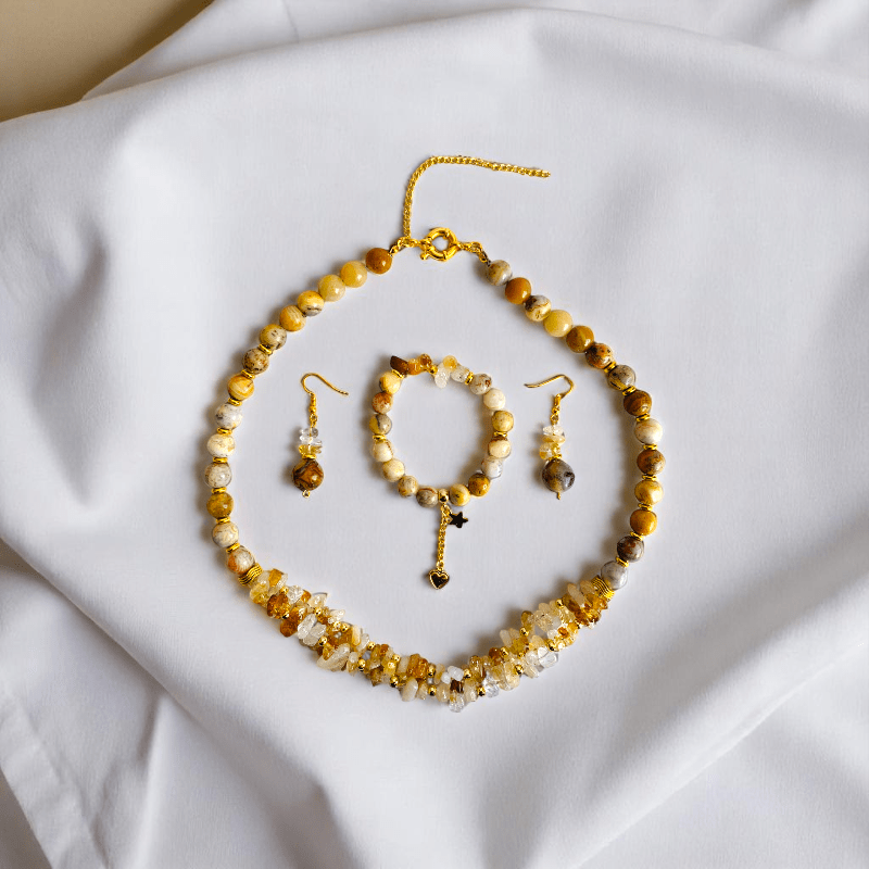 Joyful Radiance Set | Crazy Lace Agate & Citrine Stone - For Women | Includes: Necklace, Bracelet, Earring