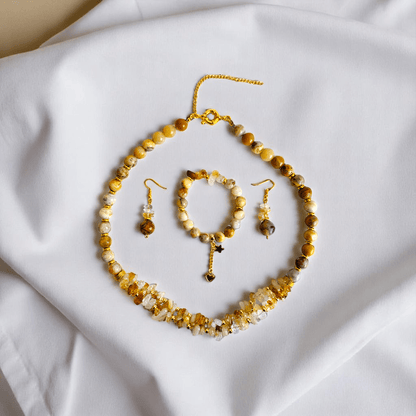 Joyful Radiance Set | Crazy Lace Agate & Citrine Stone - For Women | Includes: Necklace, Bracelet, Earring