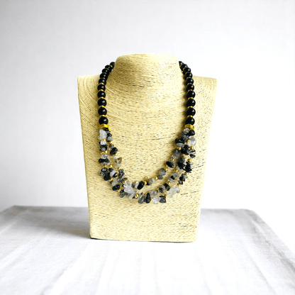 Shadow Spark Set | Black Obsidian & Rutile Stone - For Women | Includes: Necklace, Bracelet, Earring