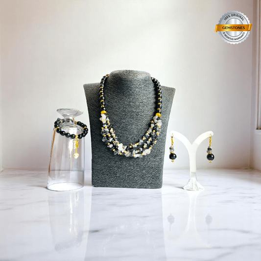 Shadow Spark Set | Black Obsidian & Rutile Stone - For Women | Includes: Necklace, Bracelet, Earring
